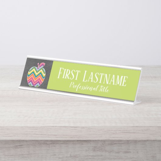 Aangepaste leraar Apple met Trendy Chevron Pattern Bureau Naambordje (Voorkant)