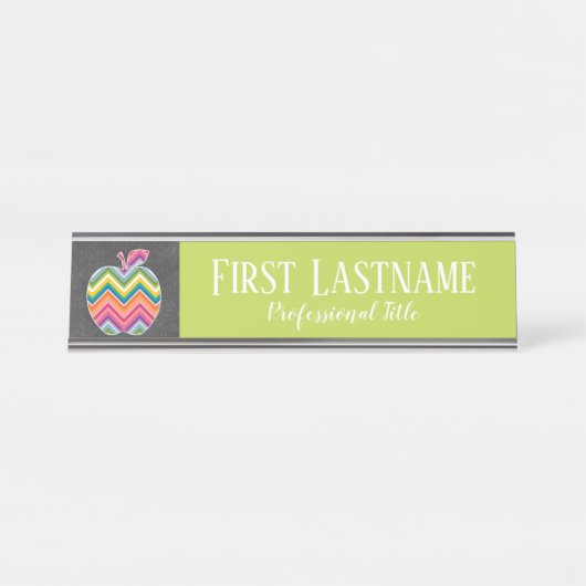 Aangepaste leraar Apple met Trendy Chevron Pattern Bureau Naambordje (Voorkant)