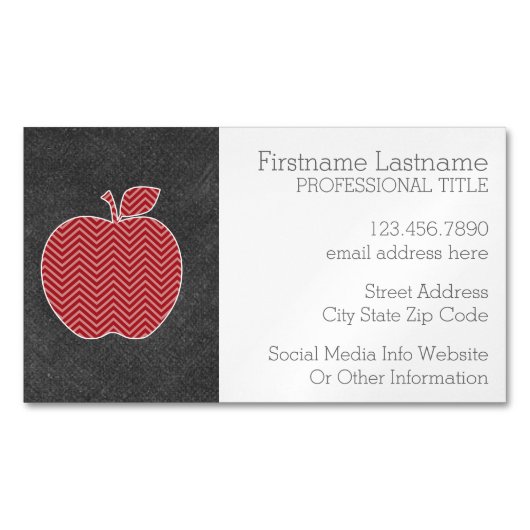 Aangepaste leraar Apple met Trendy Chevron Pattern Magnetisch Visitekaartje (Voorkant)