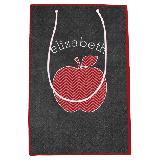 Aangepaste leraar Apple met Trendy Chevron Pattern Medium Cadeauzakje (Voorkant)