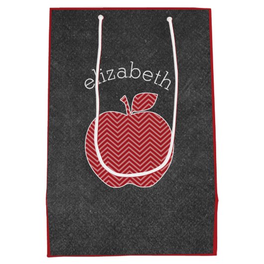Aangepaste leraar Apple met Trendy Chevron Pattern Medium Cadeauzakje (Achterkant)