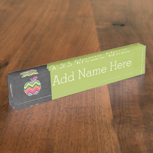 Aangepaste leraar Apple met Trendy Chevron Pattern Naambordje (Zijkant)