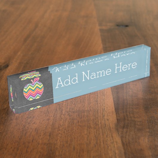 Aangepaste leraar Apple met Trendy Chevron Pattern Naambordje (Zijkant)
