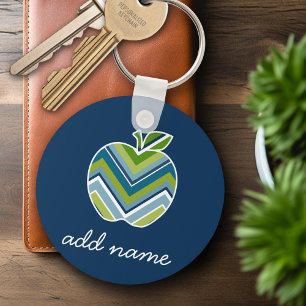 Aangepaste leraar Apple met Trendy Chevron Pattern Sleutelhanger