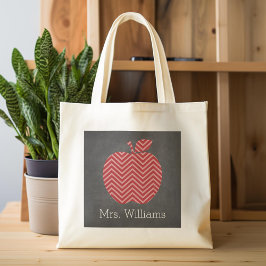 Aangepaste leraar Apple met Trendy Chevron Pattern Tote Bag