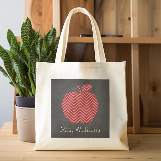 Aangepaste leraar Apple met Trendy Chevron Pattern Tote Bag