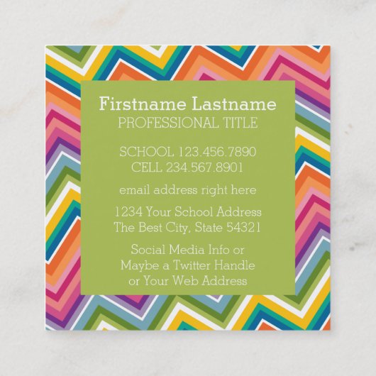 Aangepaste leraar Apple met Trendy Chevron Pattern Vierkante Visitekaartje (Achterkant)