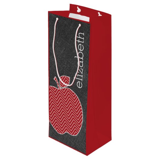 Aangepaste leraar Apple met Trendy Chevron Pattern Wijn Cadeautas (Achterkant Gekanteld)