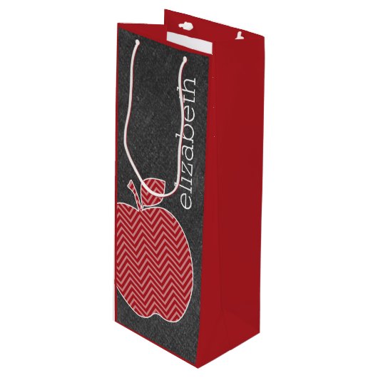 Aangepaste leraar Apple met Trendy Chevron Pattern Wijn Cadeautas (Voorkant Gekanteld)