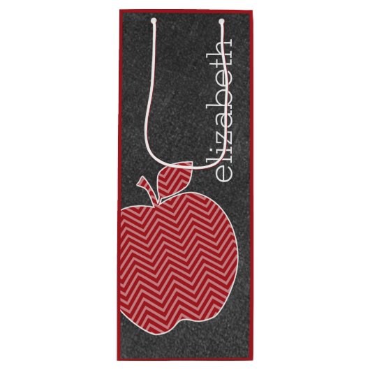 Aangepaste leraar Apple met Trendy Chevron Pattern Wijn Cadeautas (Voorkant)