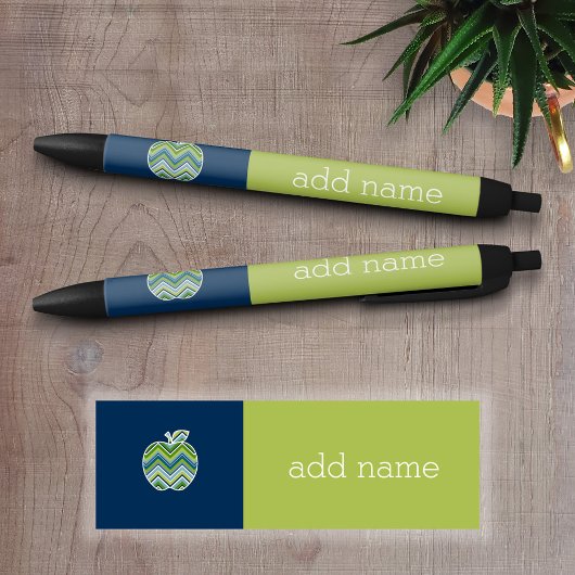 Aangepaste leraar Apple met Trendy Chevron Pattern Zwarte Inkt Pen