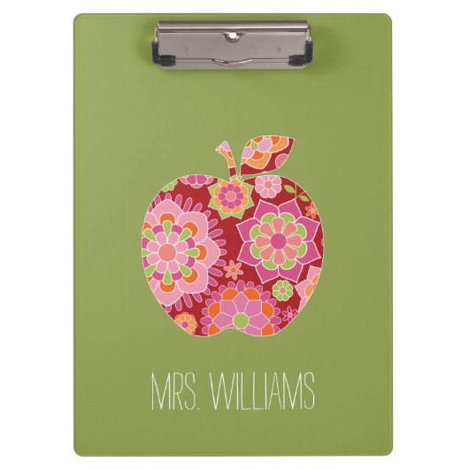 Aangepaste leraar Apple met Trendy Floral Pattern Klembord (Voorkant)