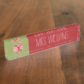 Aangepaste leraar Apple met Trendy Floral Pattern Naambordje (Zijkant)