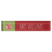 Aangepaste leraar Apple met Trendy Floral Pattern Naambordje (Voorkant)