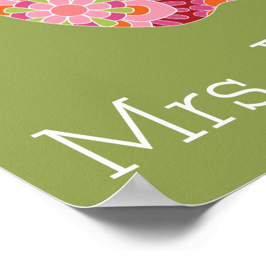 Aangepaste leraar Apple met Trendy Floral Pattern Poster (Hoek)