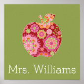 Aangepaste leraar Apple met Trendy Floral Pattern Poster (Voorkant)