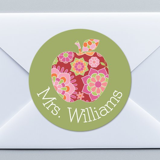 Aangepaste leraar Apple met Trendy Floral Pattern Ronde Sticker