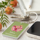 Aangepaste leraar Apple met Trendy Floral Pattern Sleutelhanger (Voorkant Rechts)