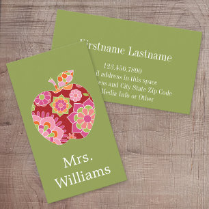 Aangepaste leraar Apple met Trendy Floral Pattern Visitekaartje