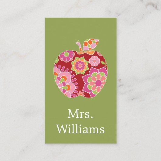 Aangepaste leraar Apple met Trendy Floral Pattern Visitekaartje (Voorkant)
