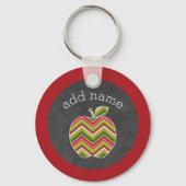 Aangepaste leraar Apple - Red Green Chevron Patter Sleutelhanger (Voorkant)