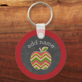 Aangepaste leraar Apple - Red Green Chevron Patter Sleutelhanger (Voorkant)