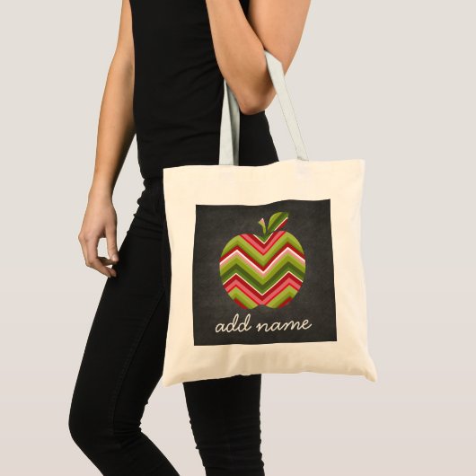 Aangepaste leraar Apple - Red Green Chevron Patter Tote Bag (Voorkant (product))