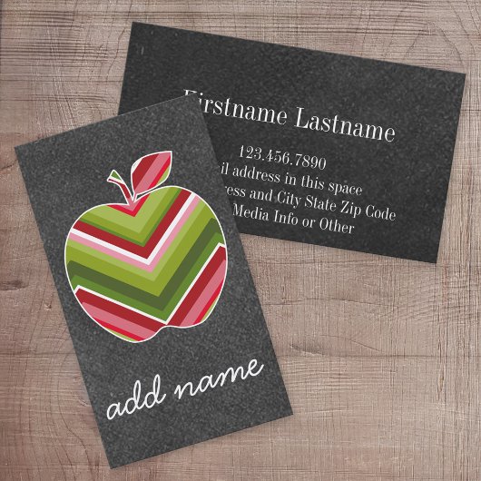 Aangepaste leraar Apple - Red Green Chevron Patter Visitekaartje