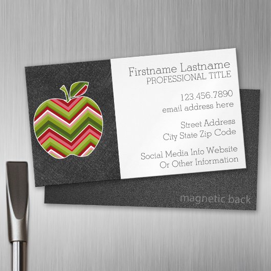 Aangepaste leraar Apple - Red Green Chevron Patter Visitekaartje Magneet