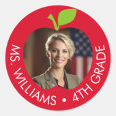 Aangepaste leraar en rang - Apple met foto Ronde Sticker (Voorkant)