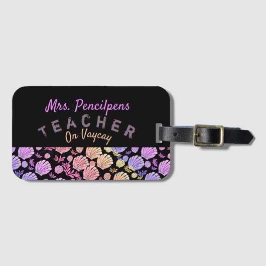 Aangepaste leraar Kleurrijke Seashell Zomer Vacay Bagagelabel (Voorkant (horizontaal))