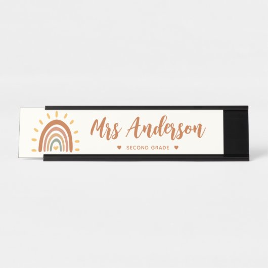 Aangepaste leraar naam Grade Boho Rainbow Sun Bureau Naambordje (Voorkant)