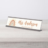 Aangepaste leraar naam Grade Boho Rainbow Sun Bureau Naambordje (Voorkant)