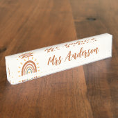 Aangepaste leraar naam Grade Boho Rainbow Sun Naambordje (Zijkant)