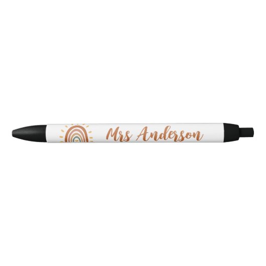 Aangepaste leraar naam Grade Boho Rainbow Sun Zwarte Inkt Pen (Voorkant)