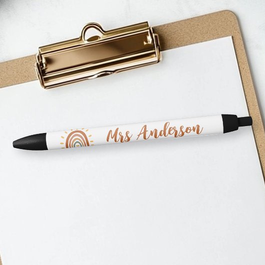 Aangepaste leraar naam Grade Boho Rainbow Sun Zwarte Inkt Pen