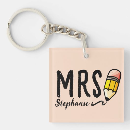 Aangepaste leraar naam l Blush Roze Schattige potl Sleutelhanger (voorkant)