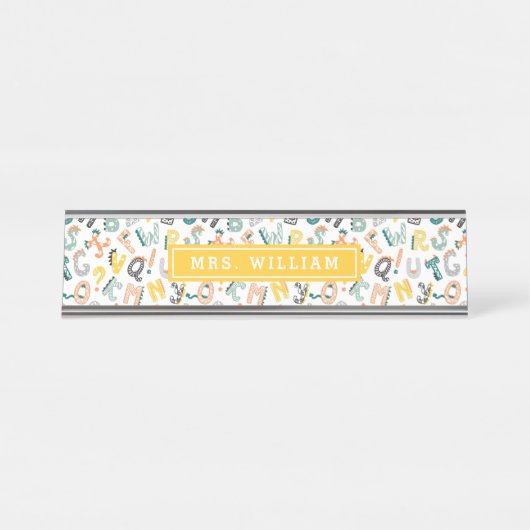 Aangepaste leraar naam Schattige Dino alfabet patr Bureau Naambordje (Voorkant)