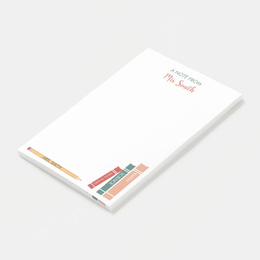 Aangepaste leraar post-it noteert boeken en Penci Post-it® Notes (Schuin)