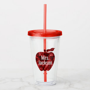 Aangepaste leraar Red Faux Sequin Apple Acryl Drinkbeker