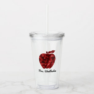 Aangepaste leraar Red Faux Sequin Apple Acryl Drinkbeker