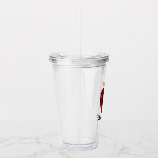Aangepaste leraar Red Faux Sequin Apple Acryl Drinkbeker (Rechts)