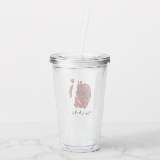 Aangepaste leraar Red Faux Sequin Apple Acryl Drinkbeker (Achterkant)