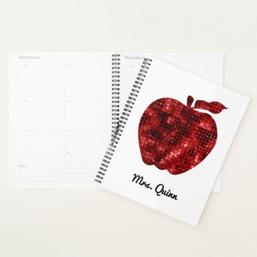 Aangepaste leraar Red Faux Sequin Apple Planner (Display)