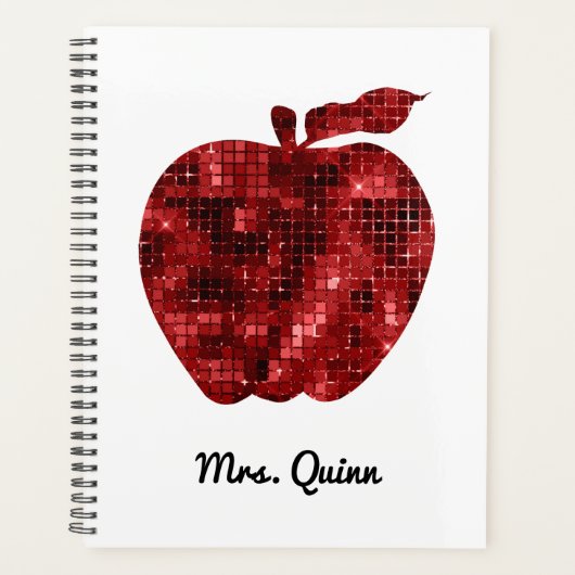 Aangepaste leraar Red Faux Sequin Apple Planner (Voorkant)