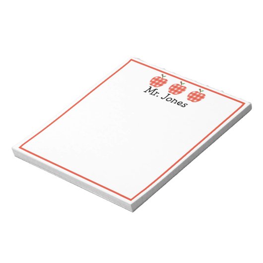 Aangepaste leraar rode Apple Gingham Pset-laptop Notitieblok (Linkerzijde)