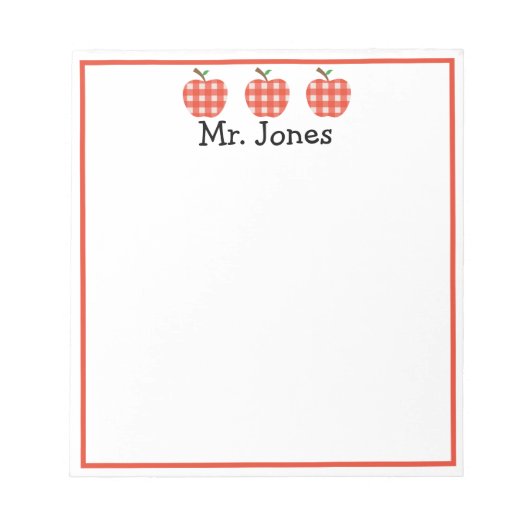 Aangepaste leraar rode Apple Gingham Pset-laptop Notitieblok (Voorkant)