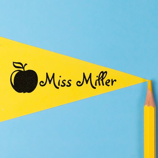 Aangepaste leraar rubber stempel met naam + appel