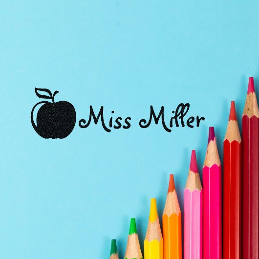 Aangepaste leraar rubber stempel met naam + appel