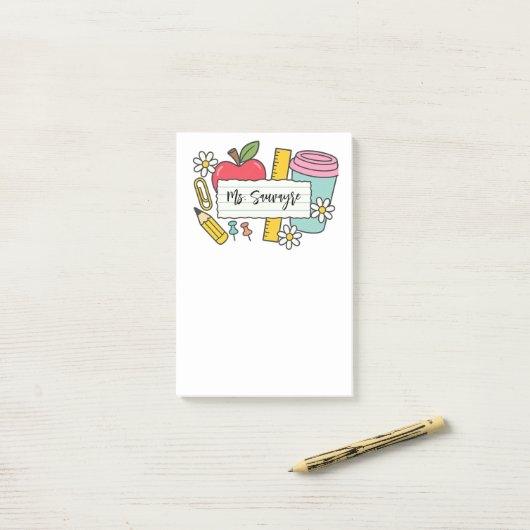 Aangepaste leraar terug naar school & leraar post-it® notes (Op bureau)